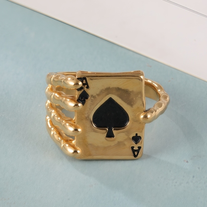 Fashionable Unique Skull Holding Playing Cards Stainless Steel Men's Ring丨G003770-JinBaoJewerly