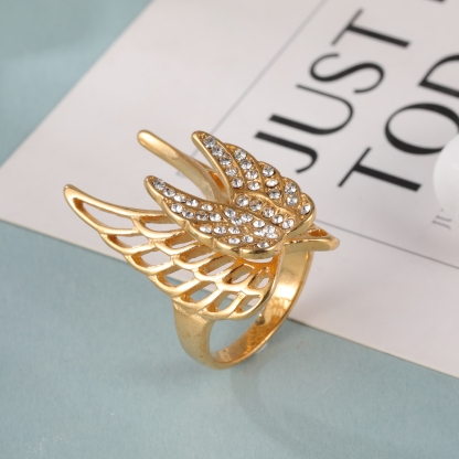 24k Gold Inlaid Crystal Wing Pattern Stainless Steel Female Ring丨C-306-JinBaoJewerly