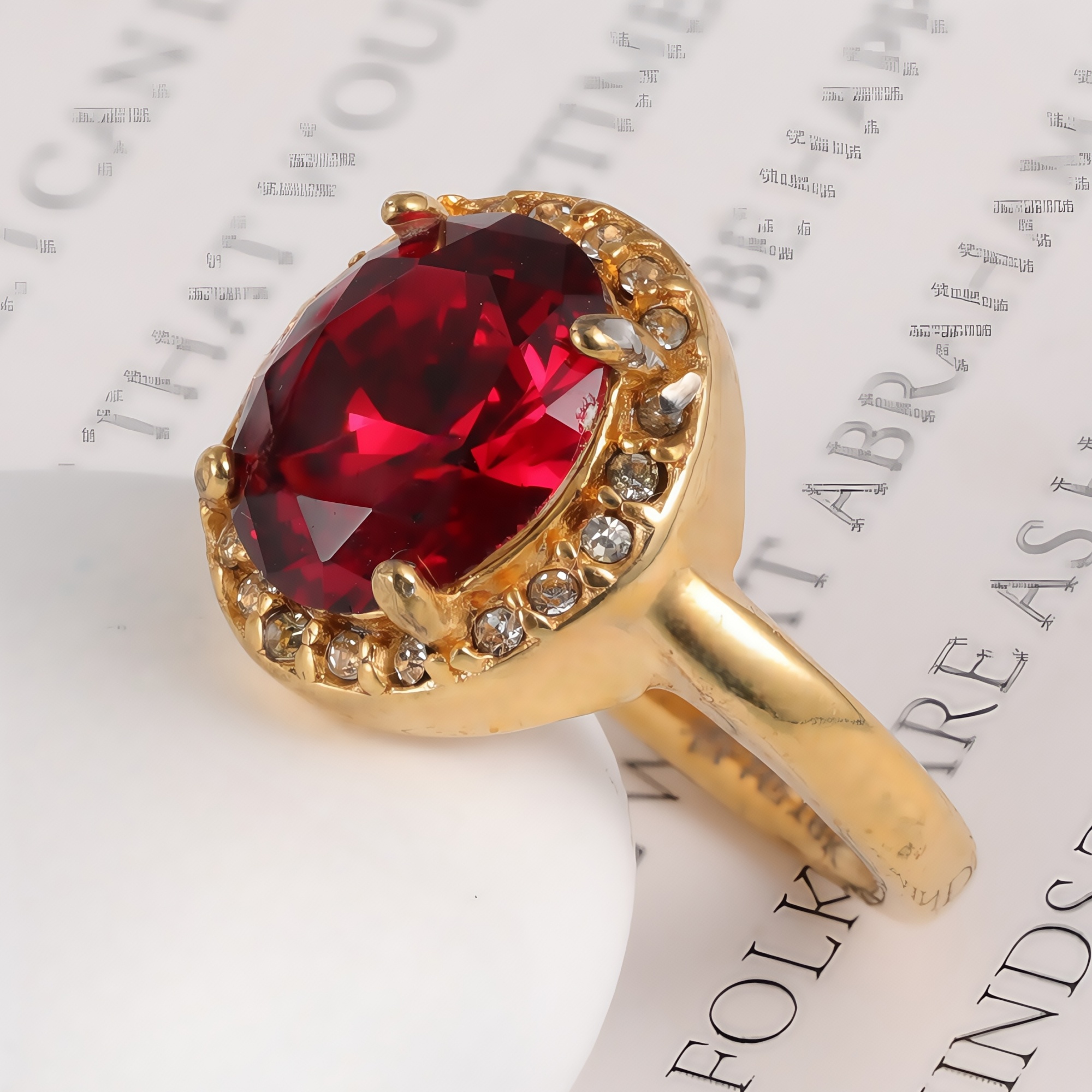 Elegant Gold Diamond-Encrusted Gemstones Stainless Steel Women's Ring丨PL50J-JinBaoJewerly