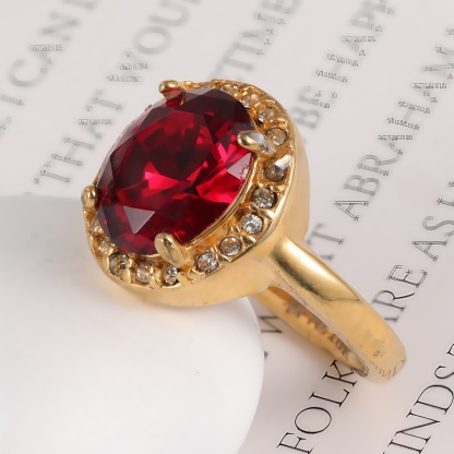 Elegant Gold Diamond-Encrusted Gemstones Stainless Steel Women's Ring丨PL50J-JinBaoJewerly