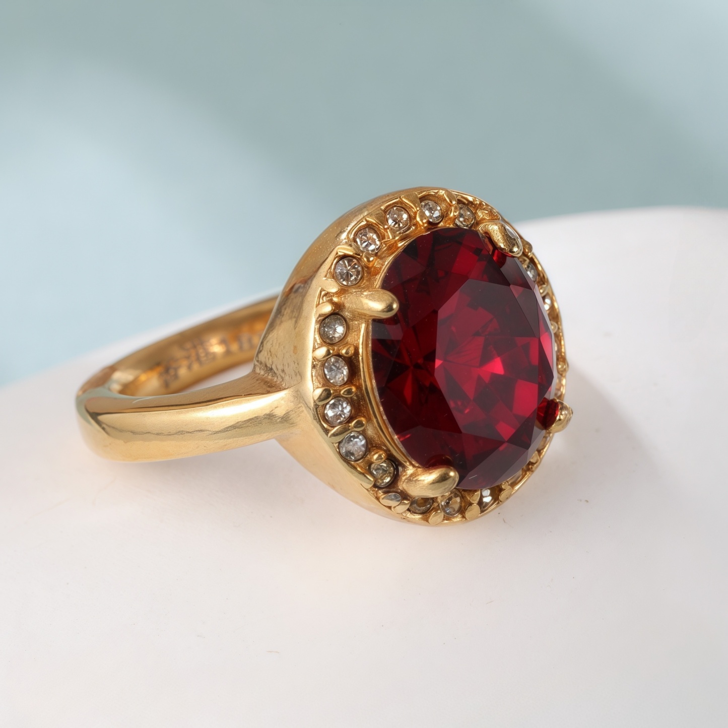 Elegant Gold Diamond-Encrusted Gemstones Stainless Steel Women's Ring丨PL50J-JinBaoJewerly