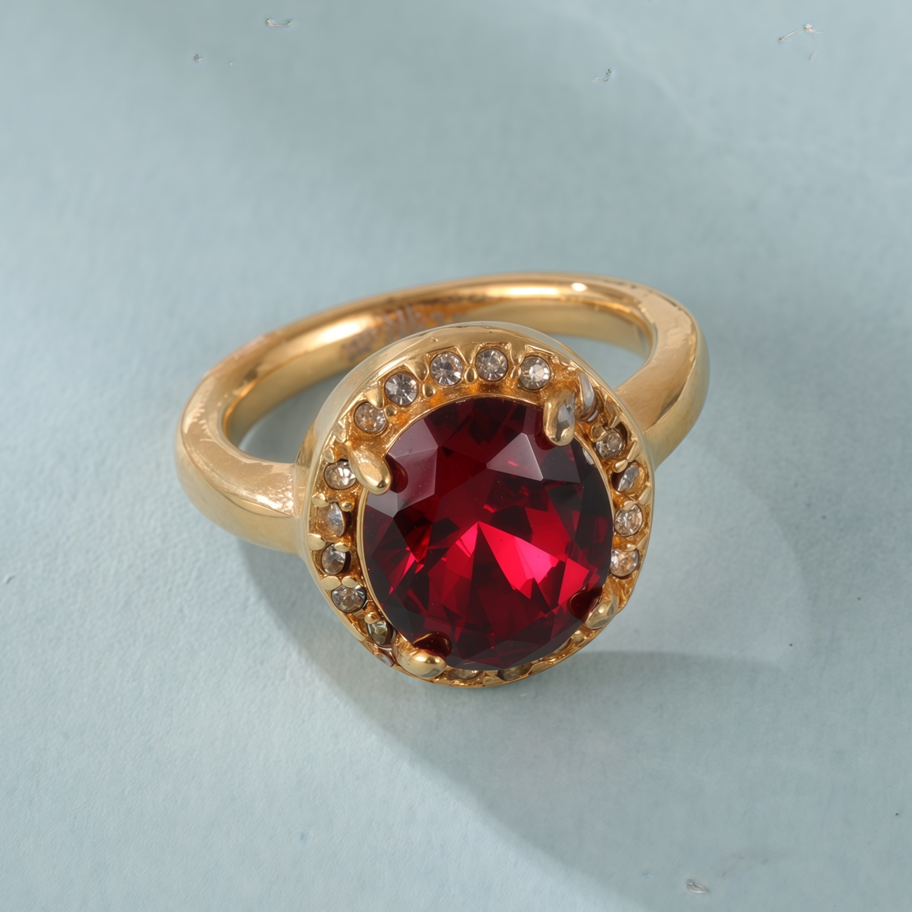 Elegant Gold Diamond-Encrusted Gemstones Stainless Steel Women's Ring丨PL50J-JinBaoJewerly