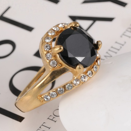 Elegant Gold Diamond-Encrusted Gemstones Stainless Steel Women's Ring丨PL122J-JinBaoJewerly
