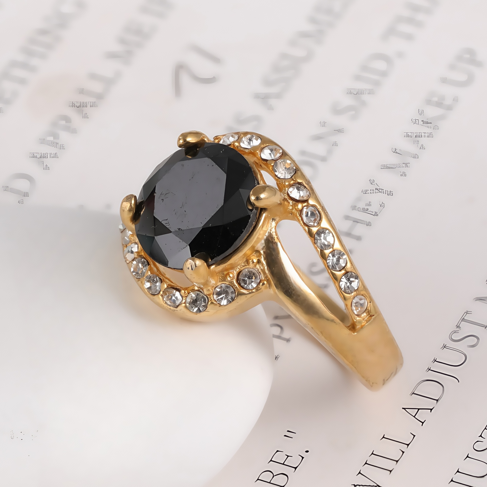 Elegant Gold Diamond-Encrusted Gemstones Stainless Steel Women's Ring丨PL122J-JinBaoJewerly