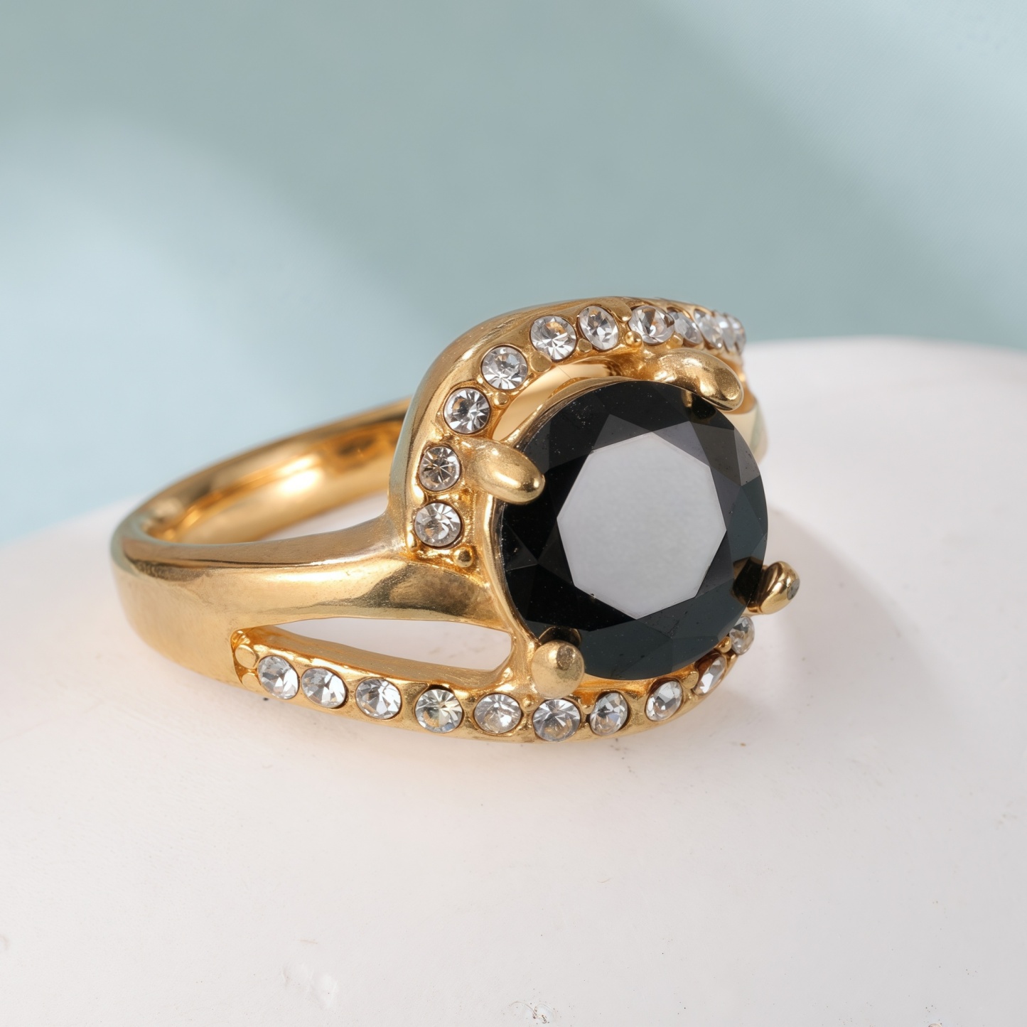 Elegant Gold Diamond-Encrusted Gemstones Stainless Steel Women's Ring丨PL122J-JinBaoJewerly