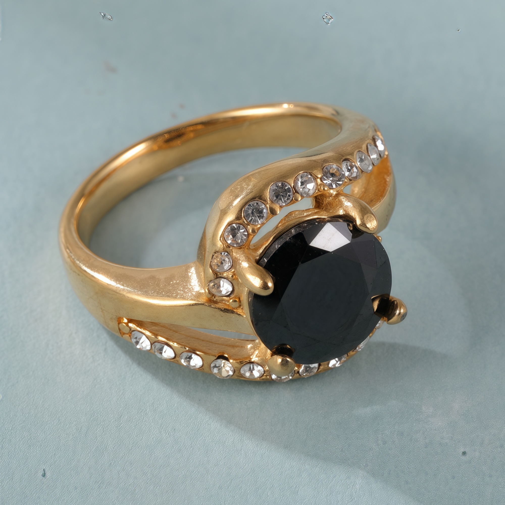 Elegant Gold Diamond-Encrusted Gemstones Stainless Steel Women's Ring丨PL122J-JinBaoJewerly