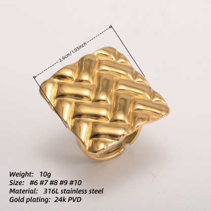 18K Gold Tone Stainless Steel Woven Pattern Square Ring for Women丨G005241-JinBaoJewerly