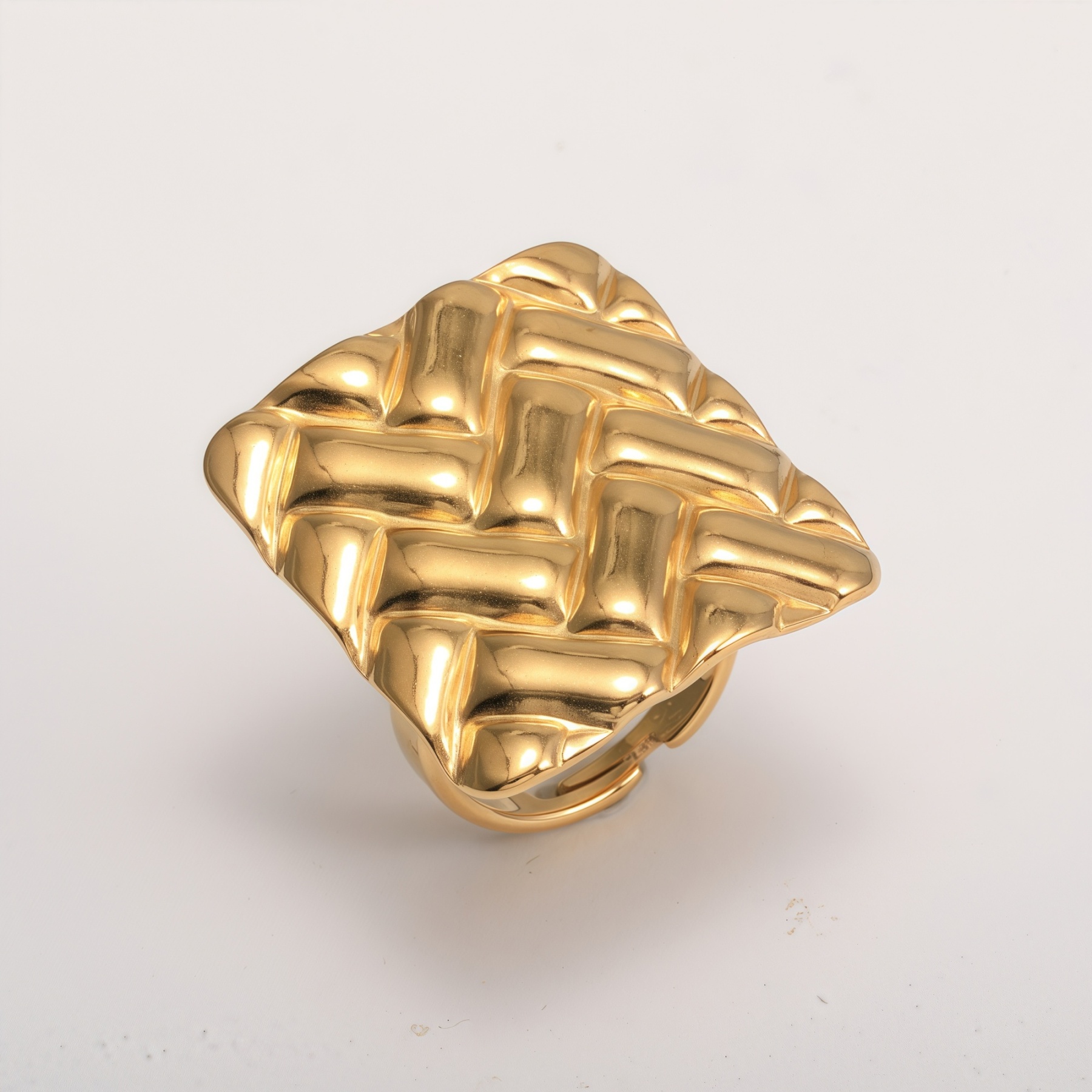 18K Gold Tone Stainless Steel Woven Pattern Square Ring for Women丨G005241-JinBaoJewerly