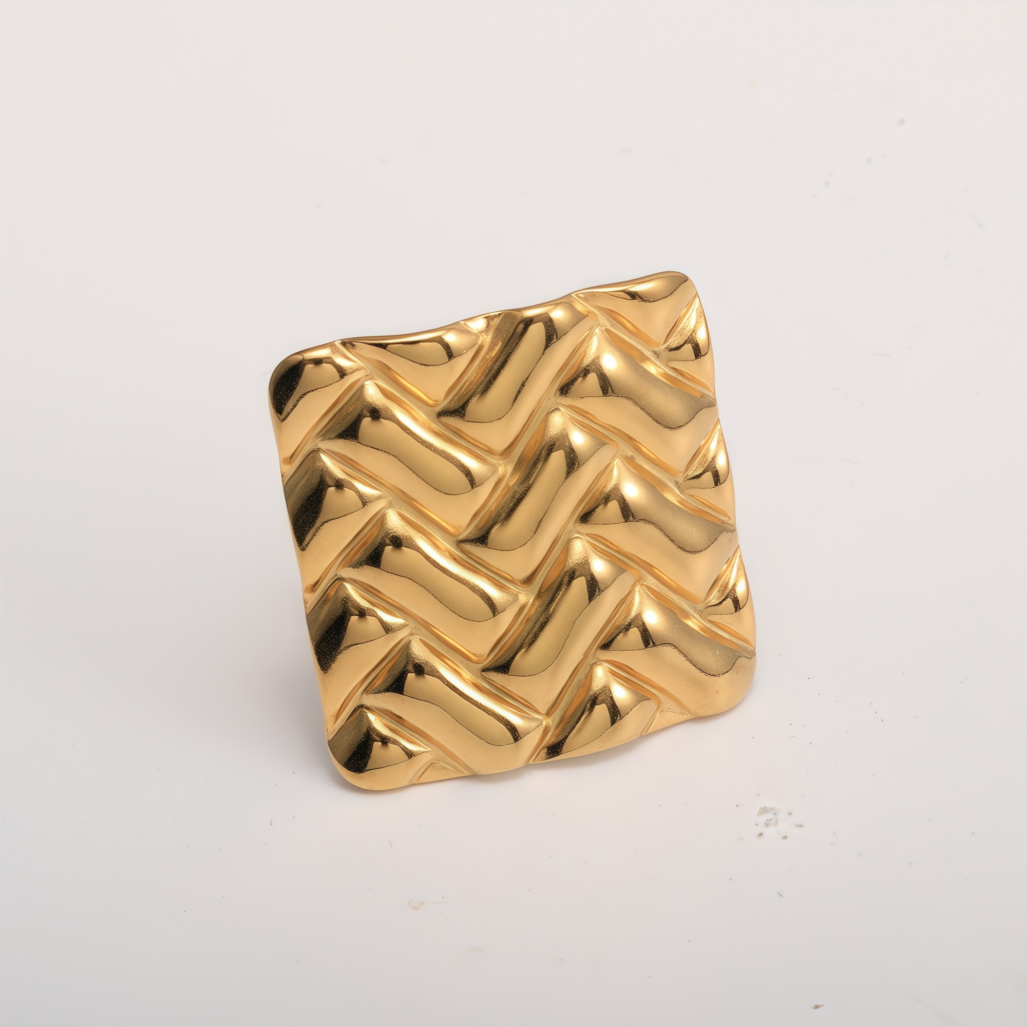 18K Gold Tone Stainless Steel Woven Pattern Square Ring for Women丨G005241-JinBaoJewerly