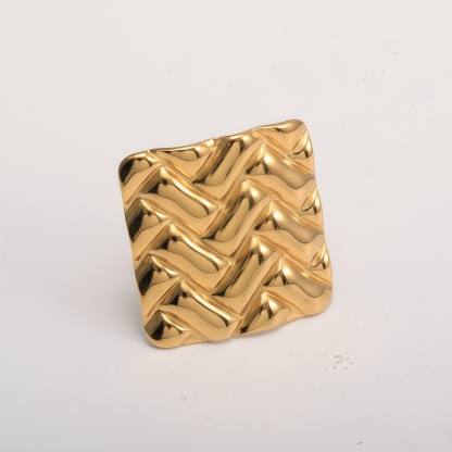 18K Gold Tone Stainless Steel Woven Pattern Square Ring for Women丨G005241-JinBaoJewerly