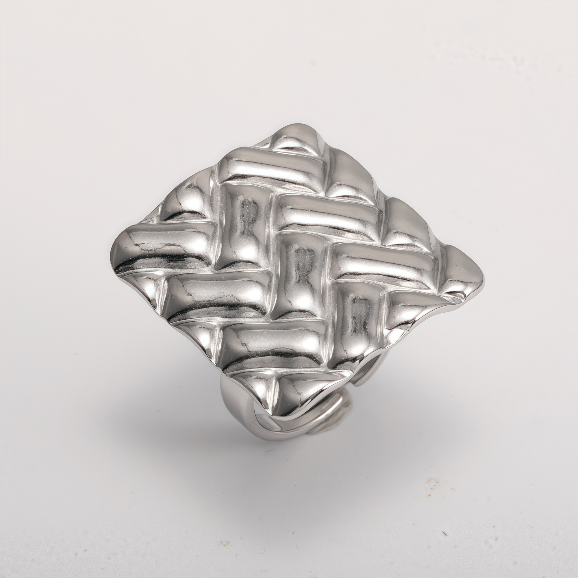 18K Gold Tone Stainless Steel Woven Pattern Square Ring for Women丨G005241-JinBaoJewerly