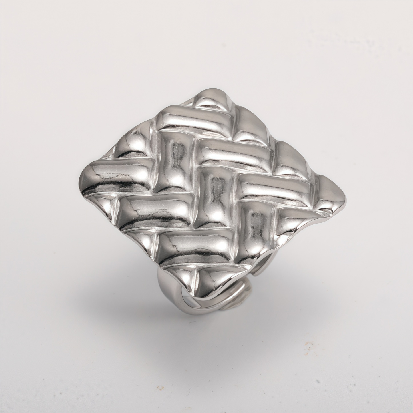 18K Gold Tone Stainless Steel Woven Pattern Square Ring for Women丨G005241-JinBaoJewerly