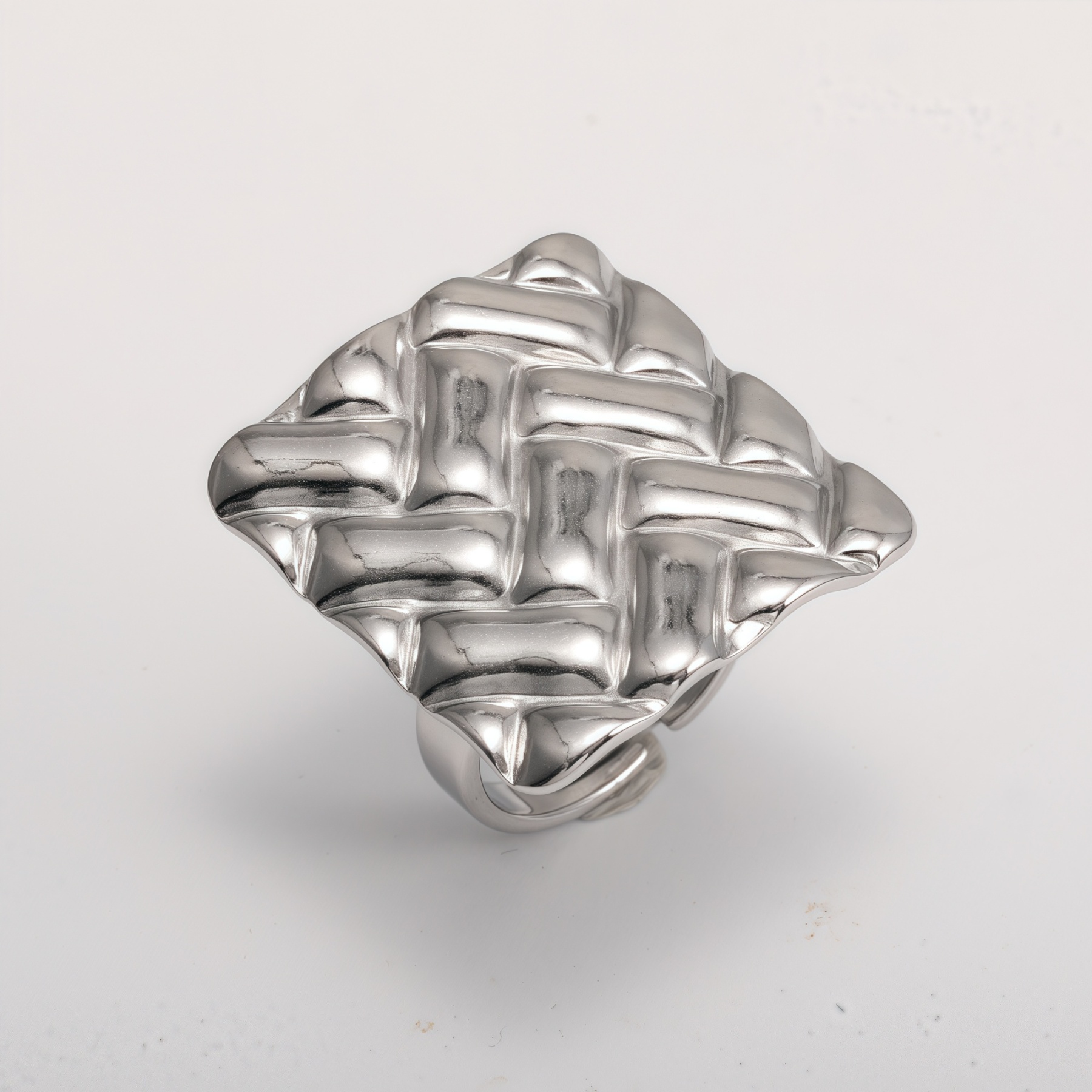 18K Gold Tone Stainless Steel Woven Pattern Square Ring for Women丨G005241-JinBaoJewerly