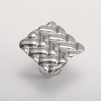 18K Gold Tone Stainless Steel Woven Pattern Square Ring for Women丨G005241-JinBaoJewerly