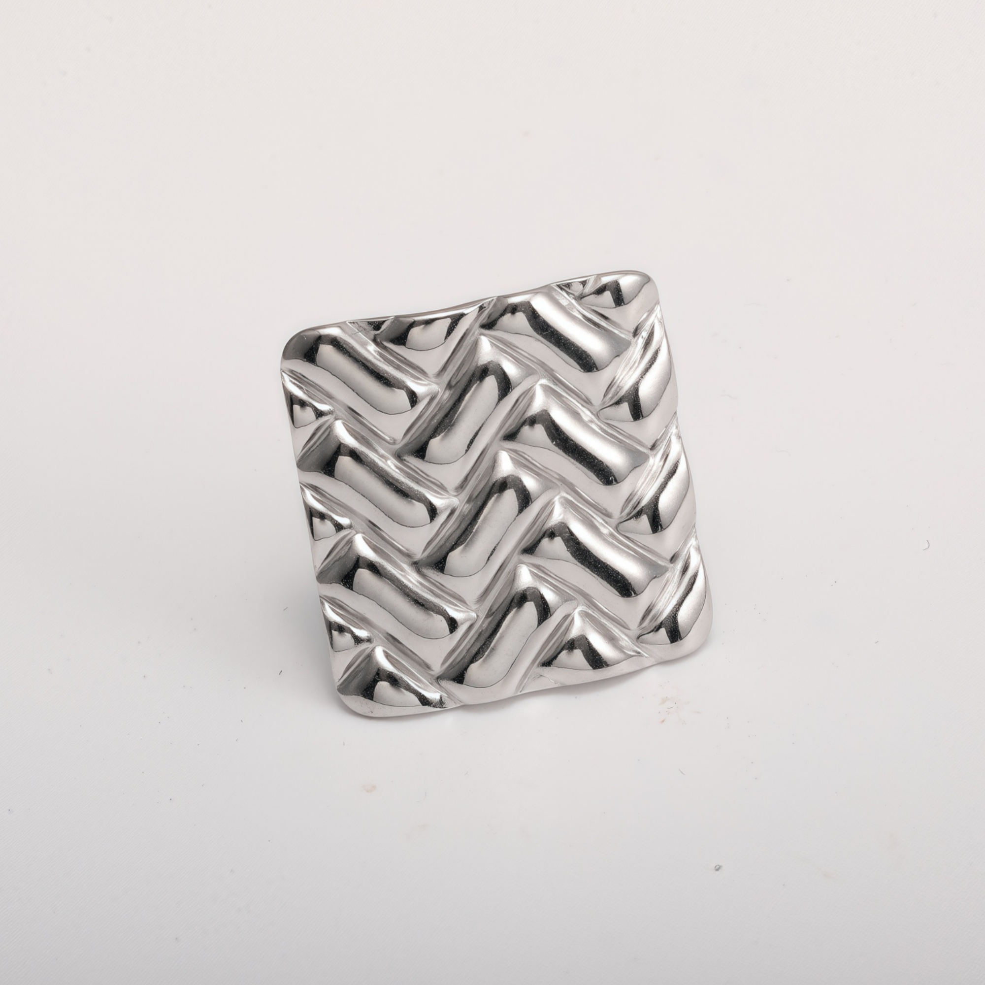 18K Gold Tone Stainless Steel Woven Pattern Square Ring for Women丨G005241-JinBaoJewerly