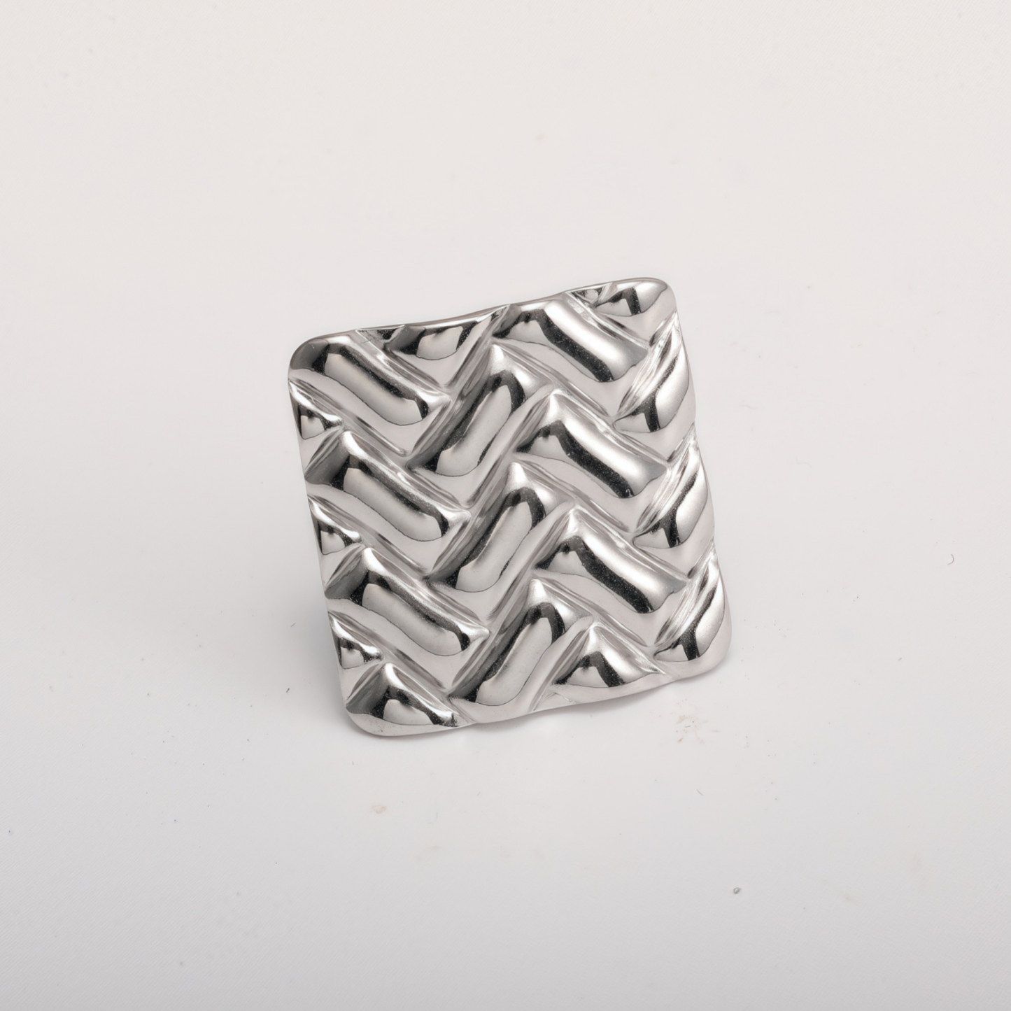 18K Gold Tone Stainless Steel Woven Pattern Square Ring for Women丨G005241-JinBaoJewerly