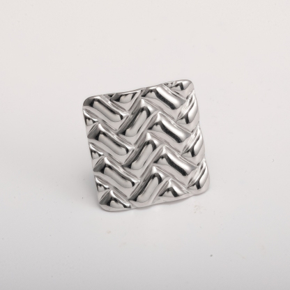 18K Gold Tone Stainless Steel Woven Pattern Square Ring for Women丨G005241-JinBaoJewerly