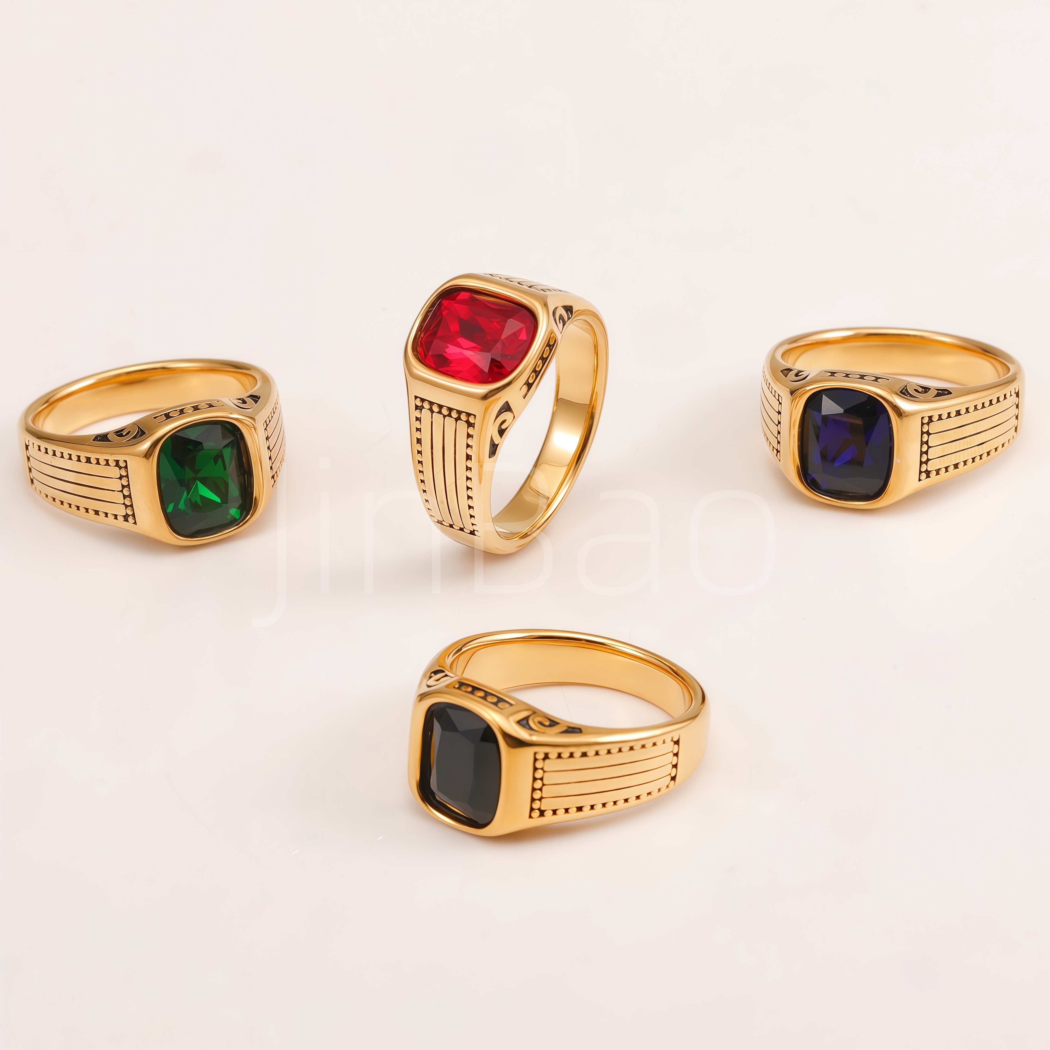 Vintage Engraved Striped Gemstone Signet Ring for Men | B121