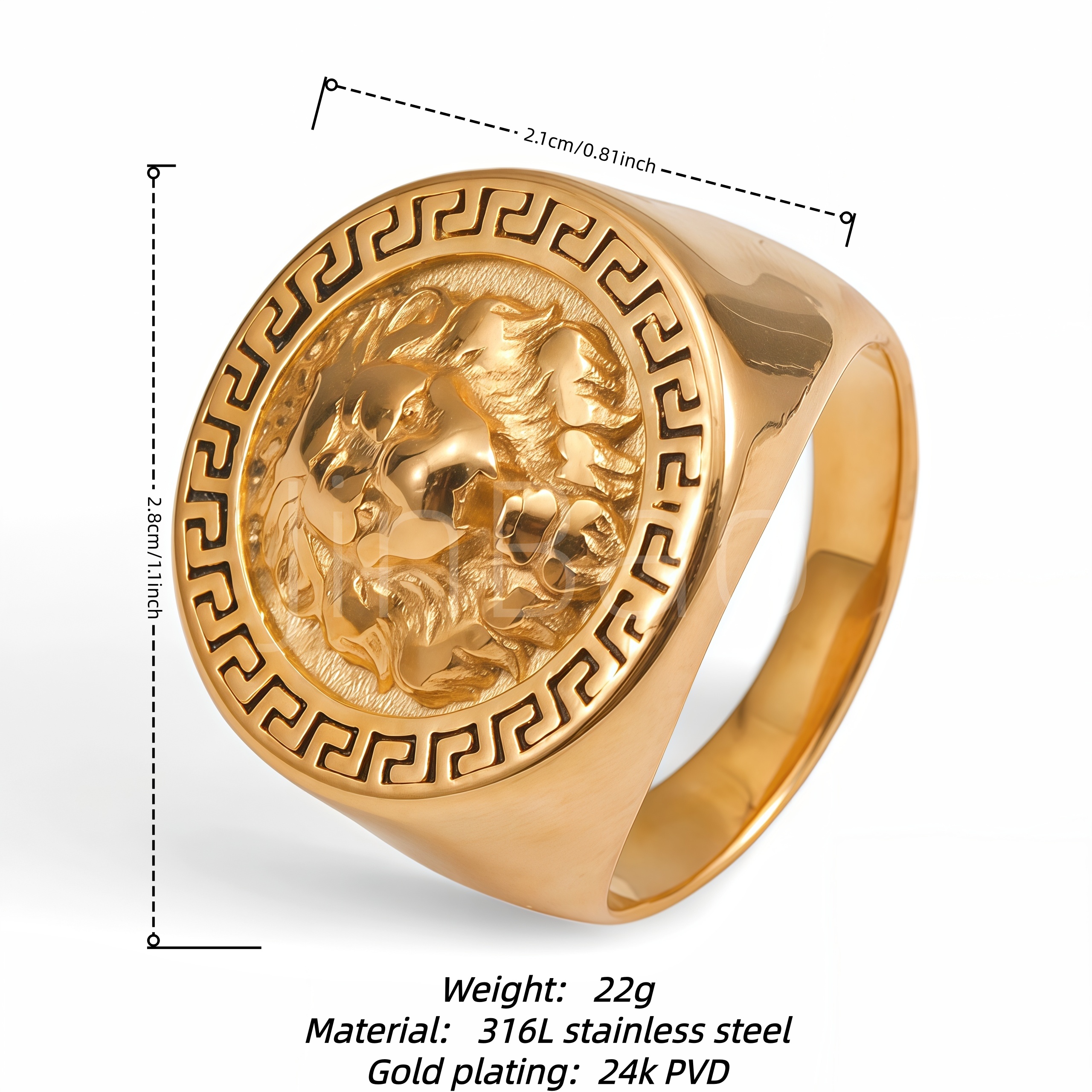 3D Lion Head Signet Ring for Men | D00180