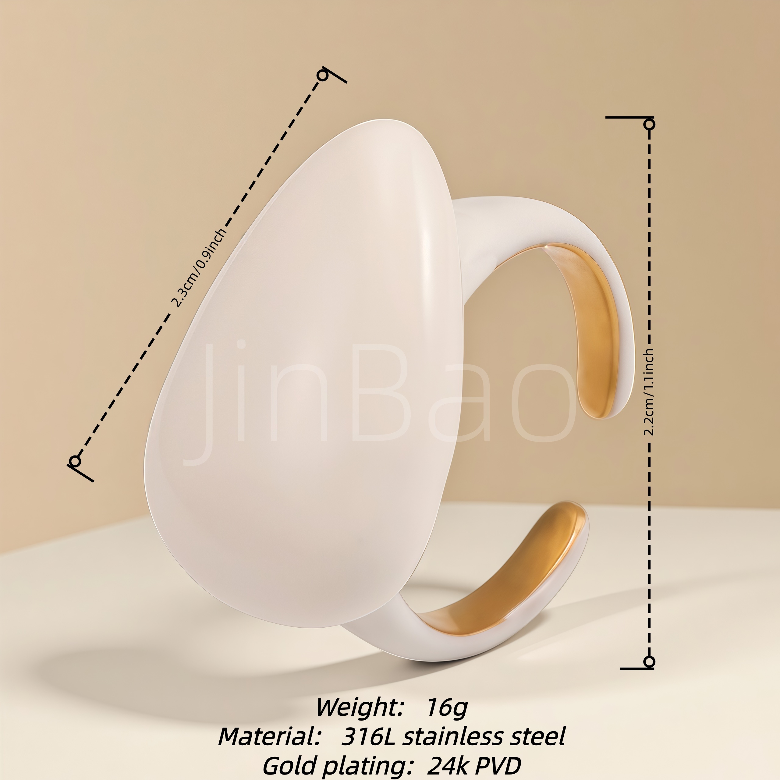 Two Tone White Enamel Gold Interior Open Women's Ring | E0024