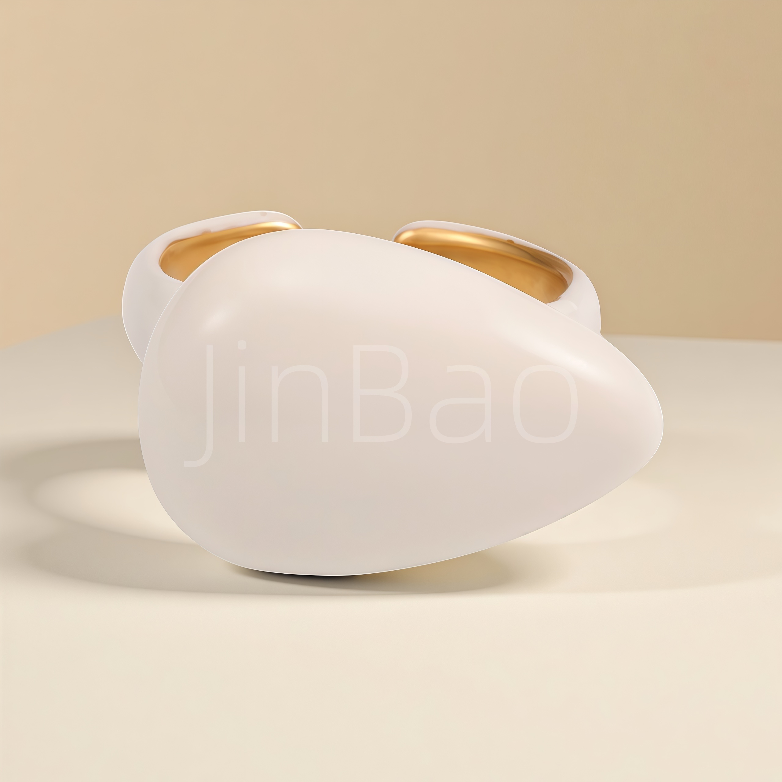 Two Tone White Enamel Gold Interior Open Women's Ring | E0024