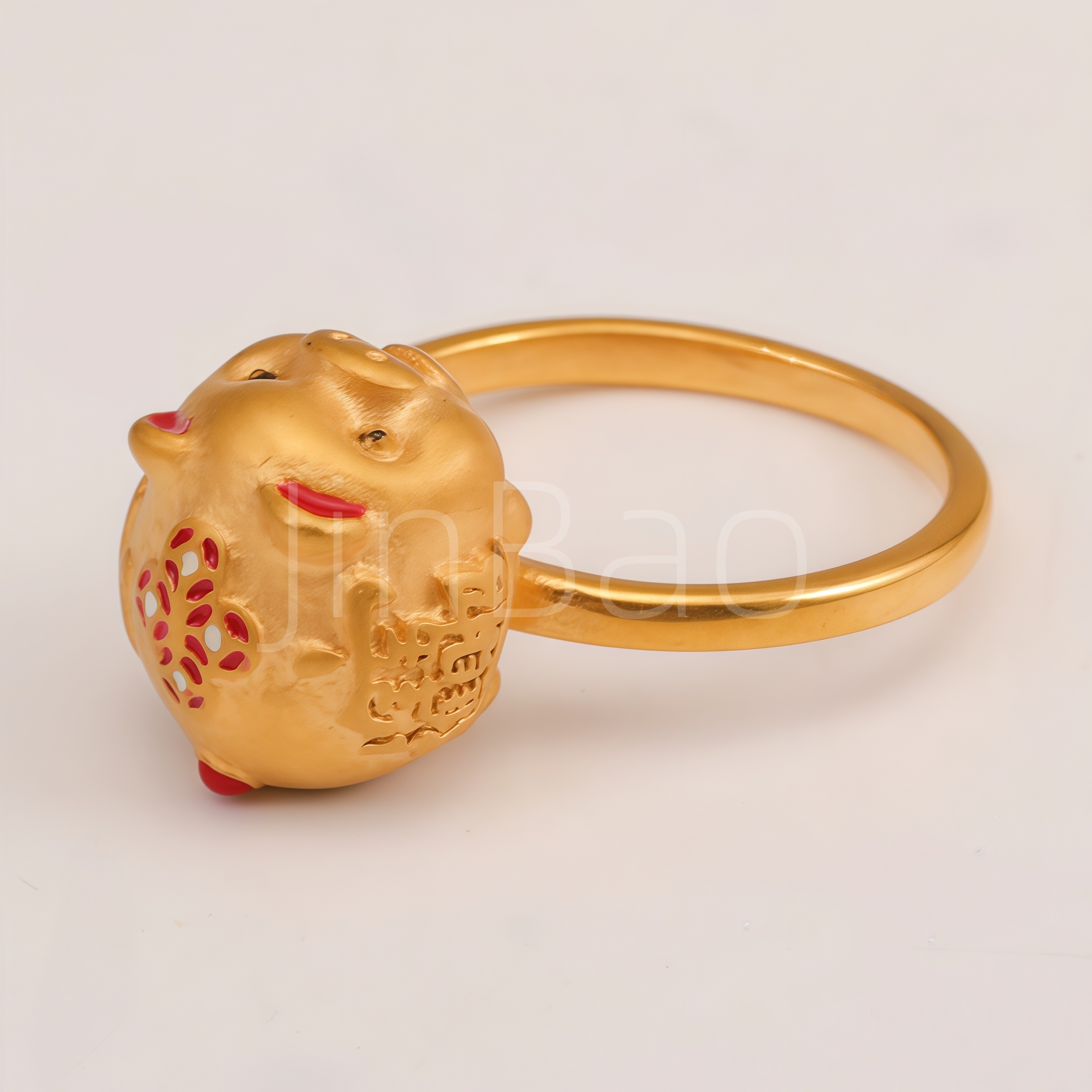 Gold Tone Stainless Steel Women's 3D Lucky Pig Ring | E00190