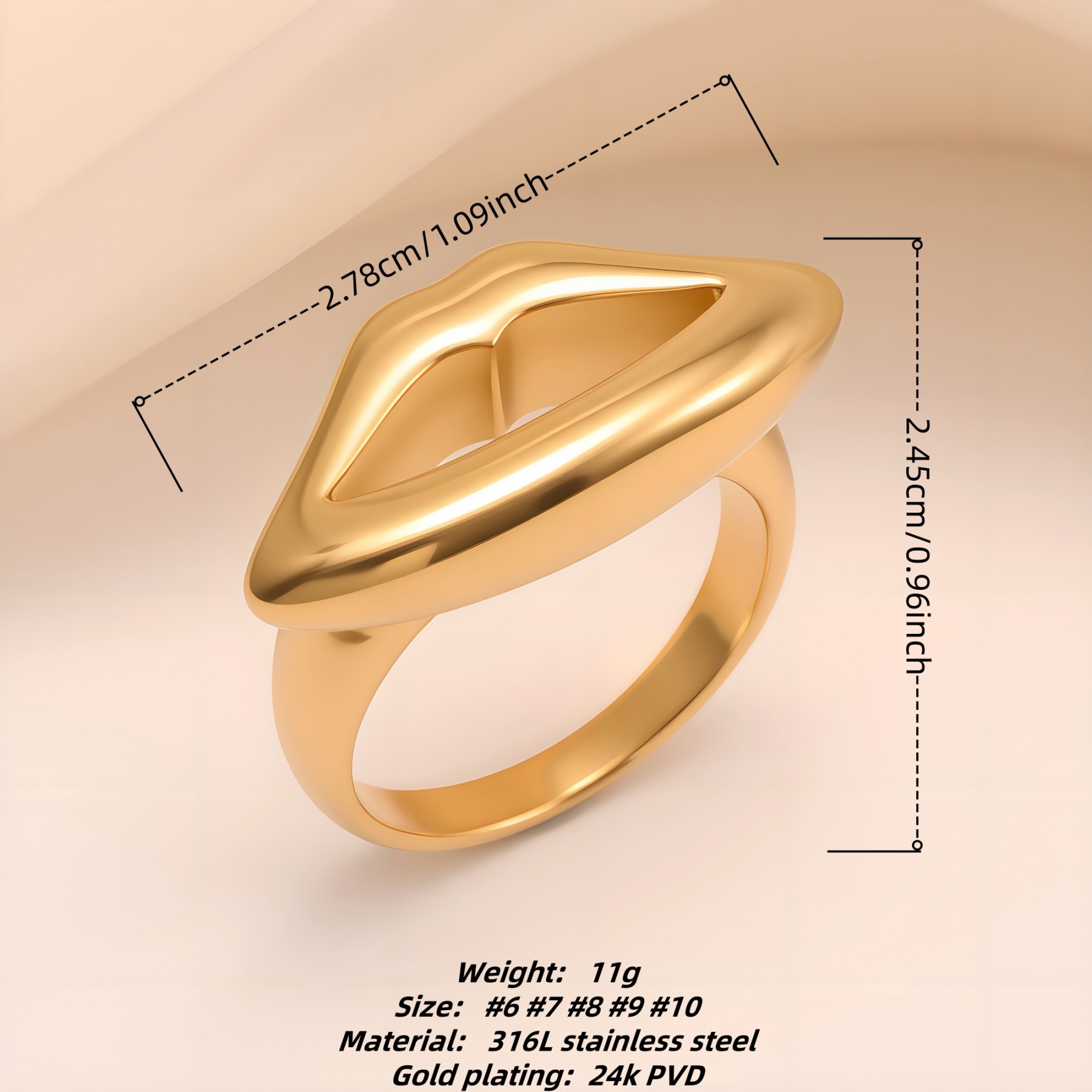 Stylish Style 3D Lip Stainless Steel Women's Ring丨G005467-JinBaoJewerly