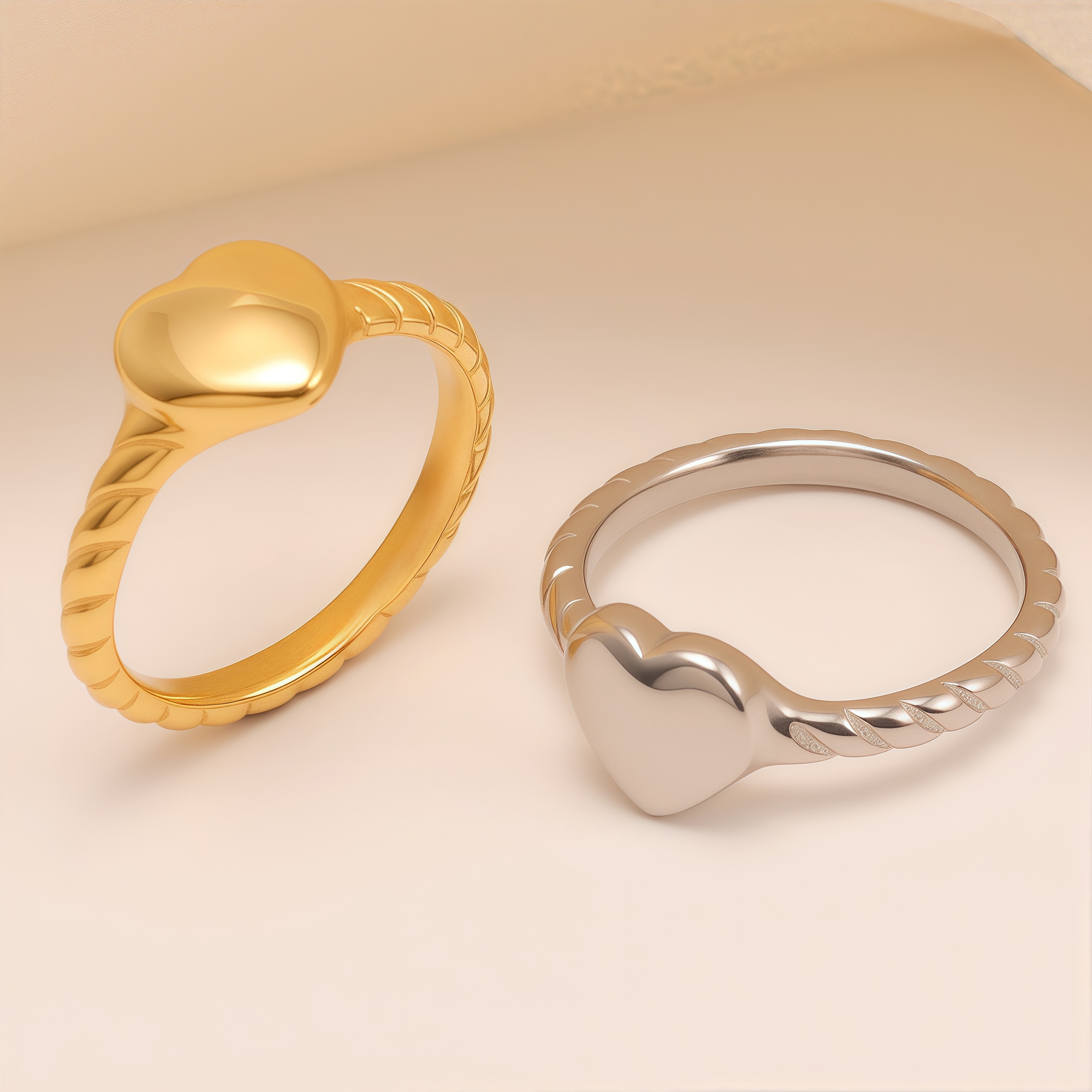 Twisted Pattern Heart Stainless Steel Couple Rings | N00528-JinBaoJewerly