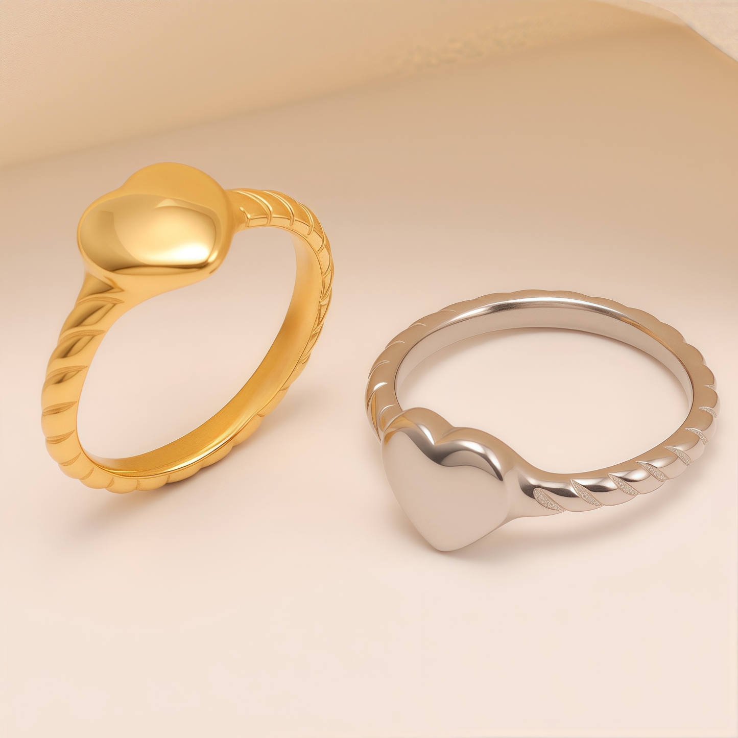 Twisted Pattern Heart Stainless Steel Couple Rings | N00528-JinBaoJewerly