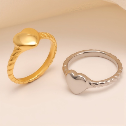 Twisted Pattern Heart Stainless Steel Couple Rings | N00528-JinBaoJewerly