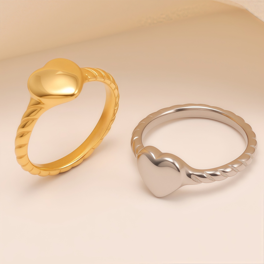 Anillos de pareja de acero inoxidable con patrón retorcido en forma de corazón | N00528