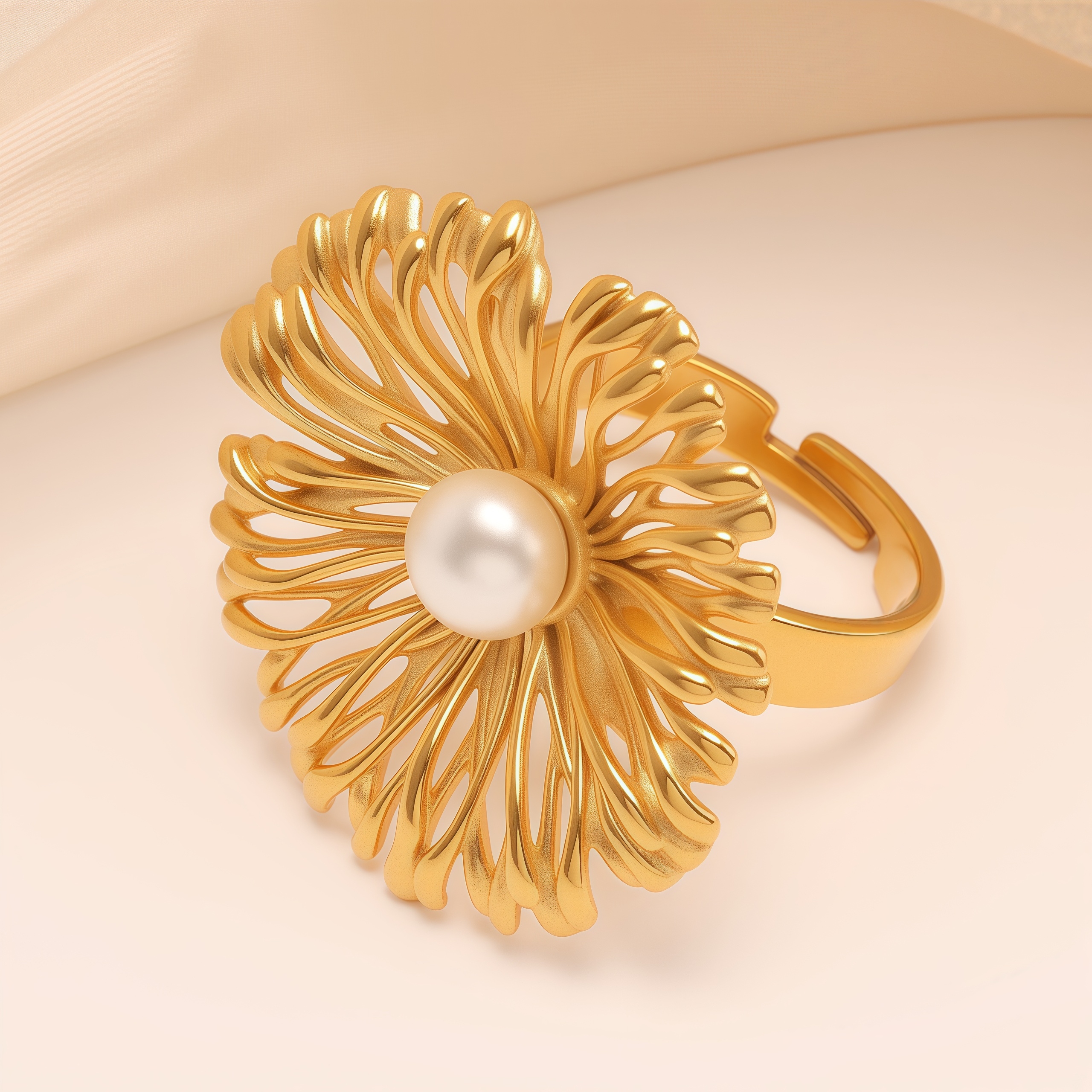 Stylish Pearl Flower Open - Women's Ring, Gold and Silver Versions | N005530-JinBaoJewerly