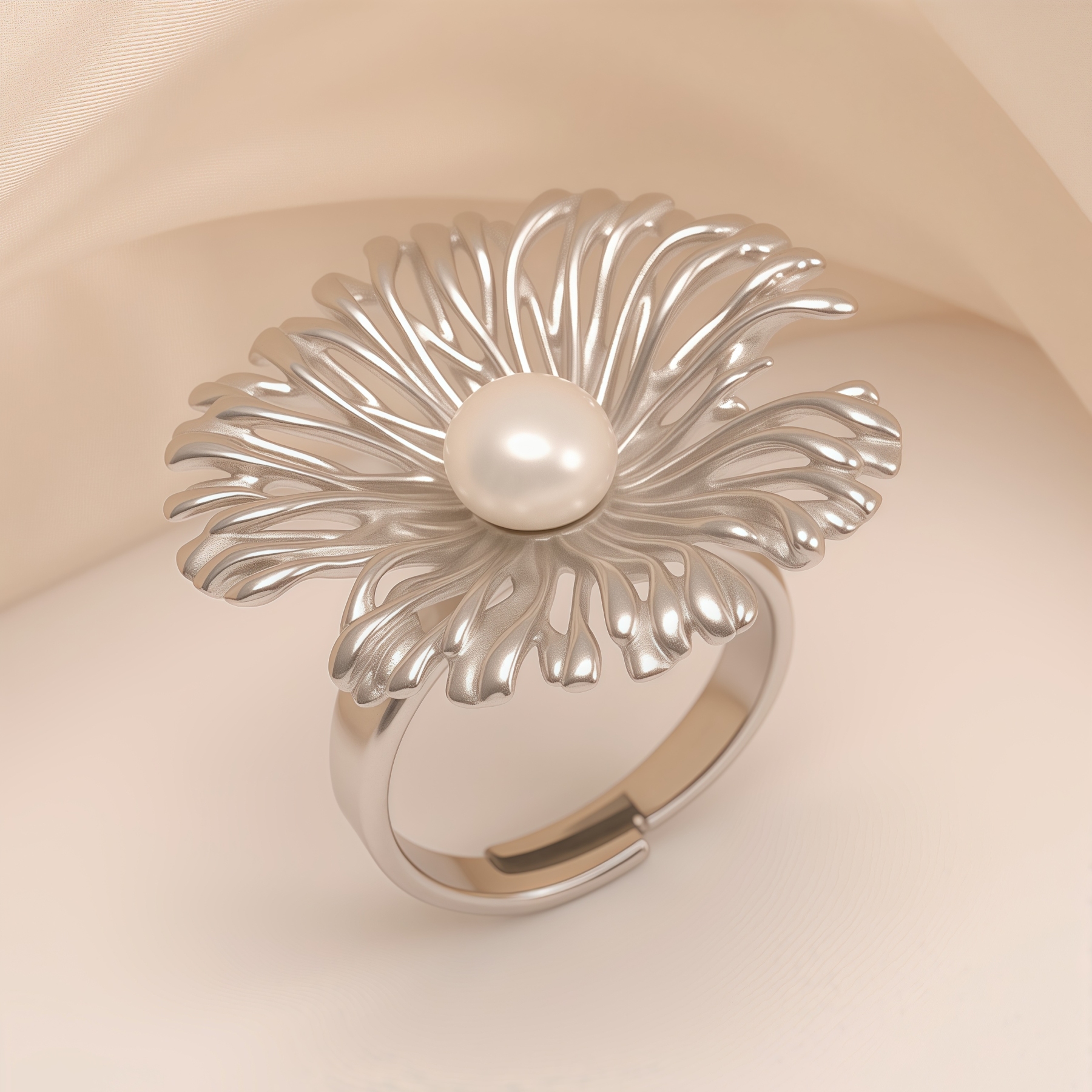 Stylish Pearl Flower Open - Women's Ring, Gold and Silver Versions | N005530-JinBaoJewerly