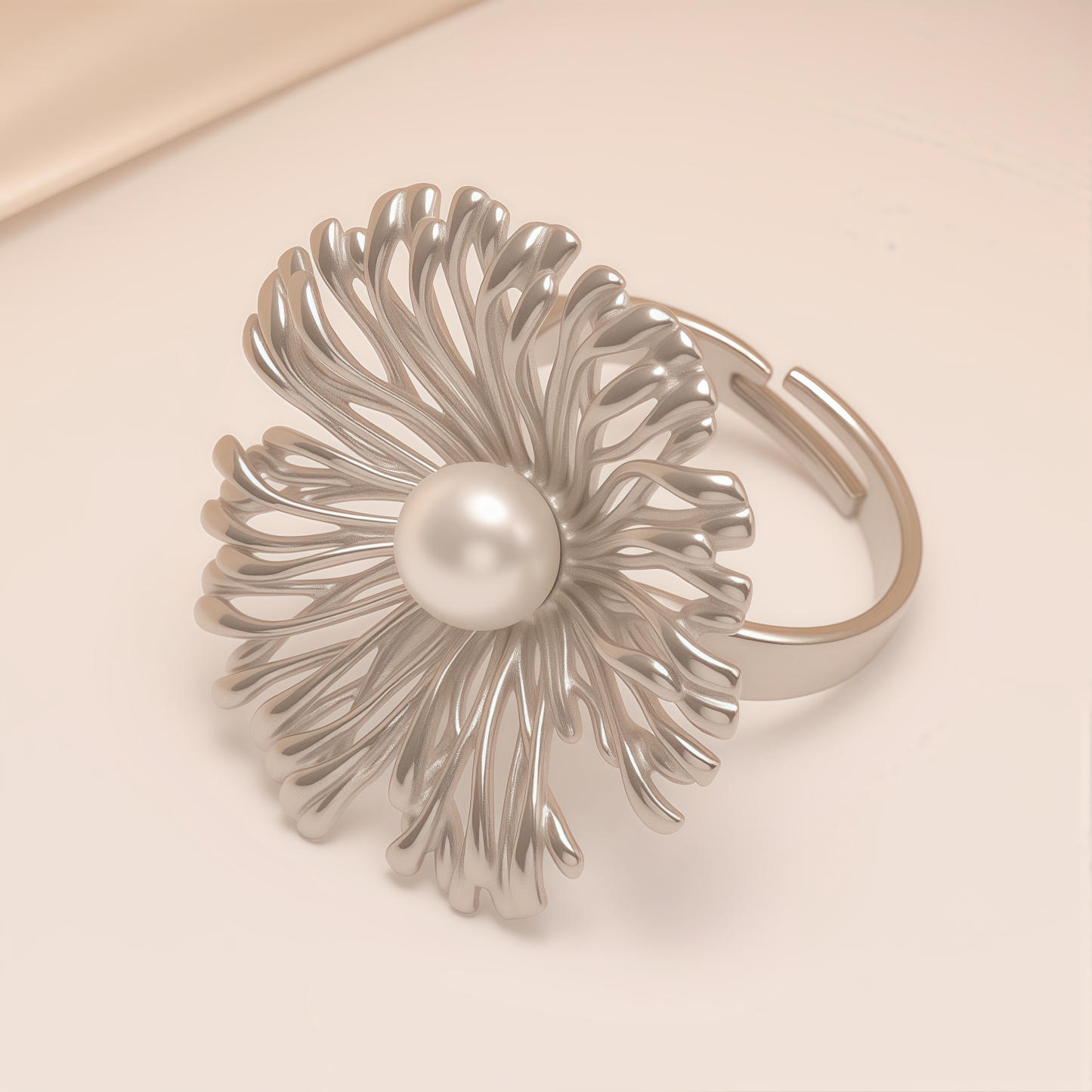 Stylish Pearl Flower Open - Women's Ring, Gold and Silver Versions | N005530-JinBaoJewerly