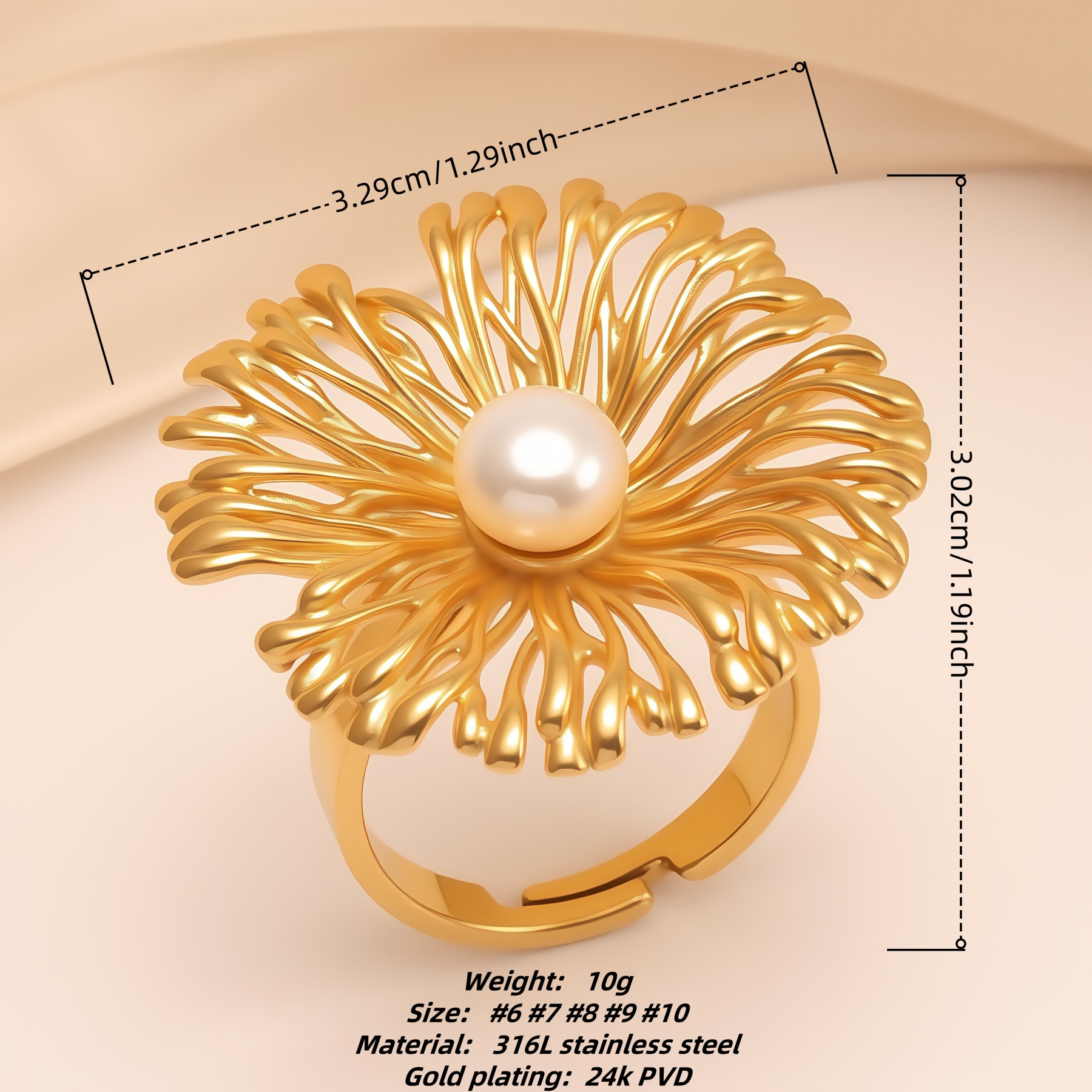 Stylish Pearl Flower Open - Women's Ring, Gold and Silver Versions | N005530-JinBaoJewerly