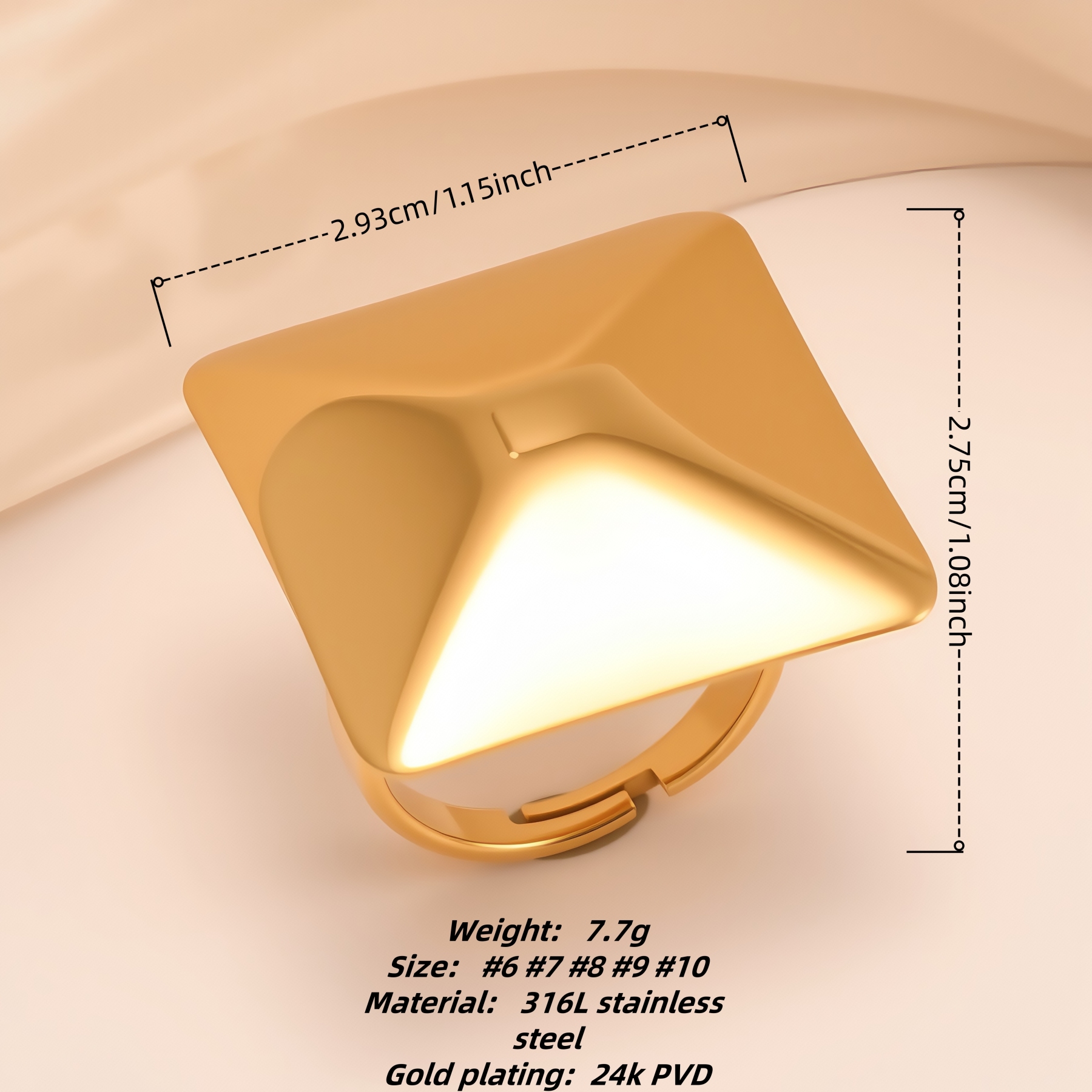 Contemporary Style Angular Square Stainless Steel Women's Ring丨G005377-JinBaoJewerly