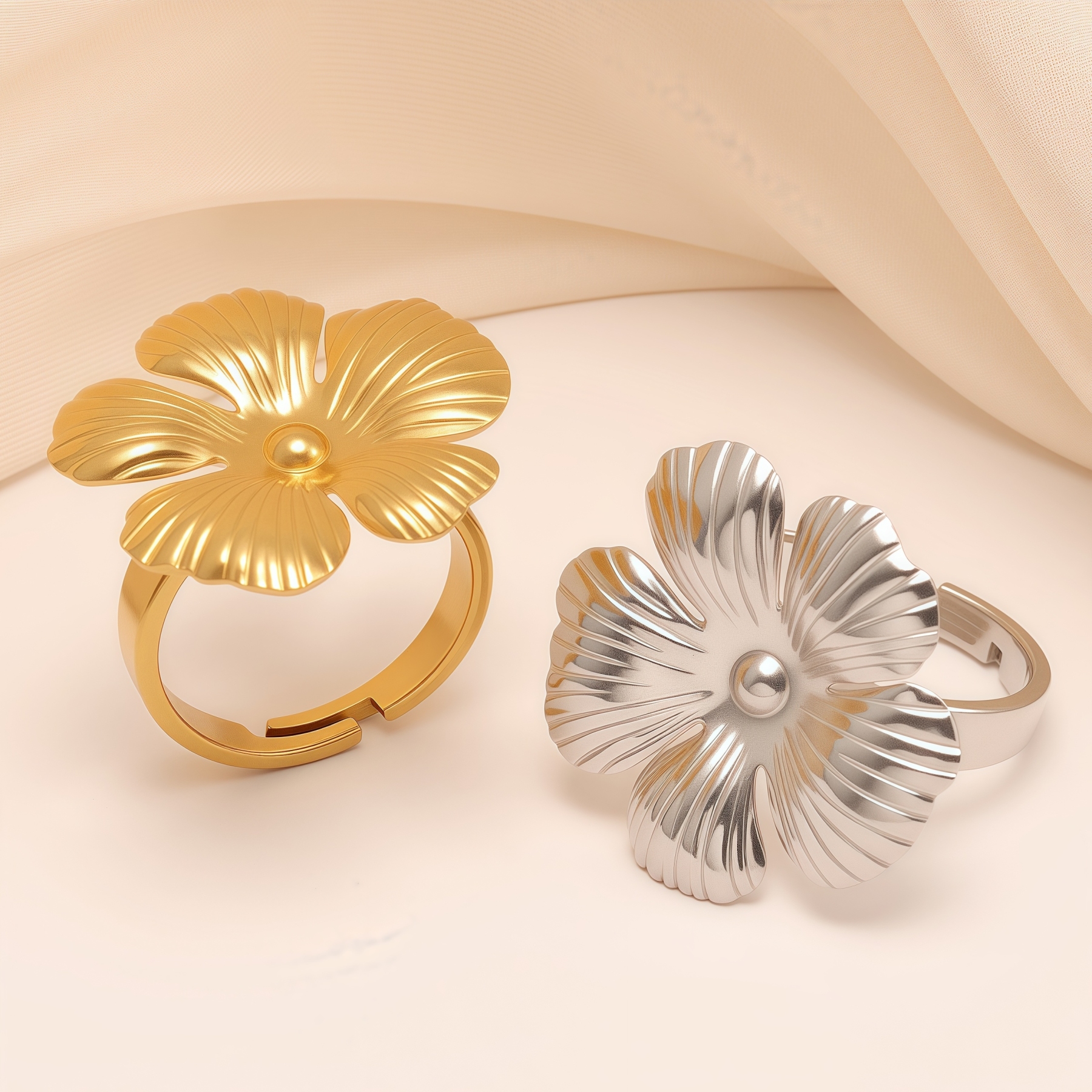 Elegant Style Large - petal Flower Stainless Steel Women's Ring丨G004988-JinBaoJewerly
