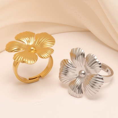 Elegant Style Large - petal Flower Stainless Steel Women's Ring丨G004988-JinBaoJewerly