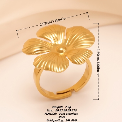 Elegant Style Large - petal Flower Stainless Steel Women's Ring丨G004988-JinBaoJewerly