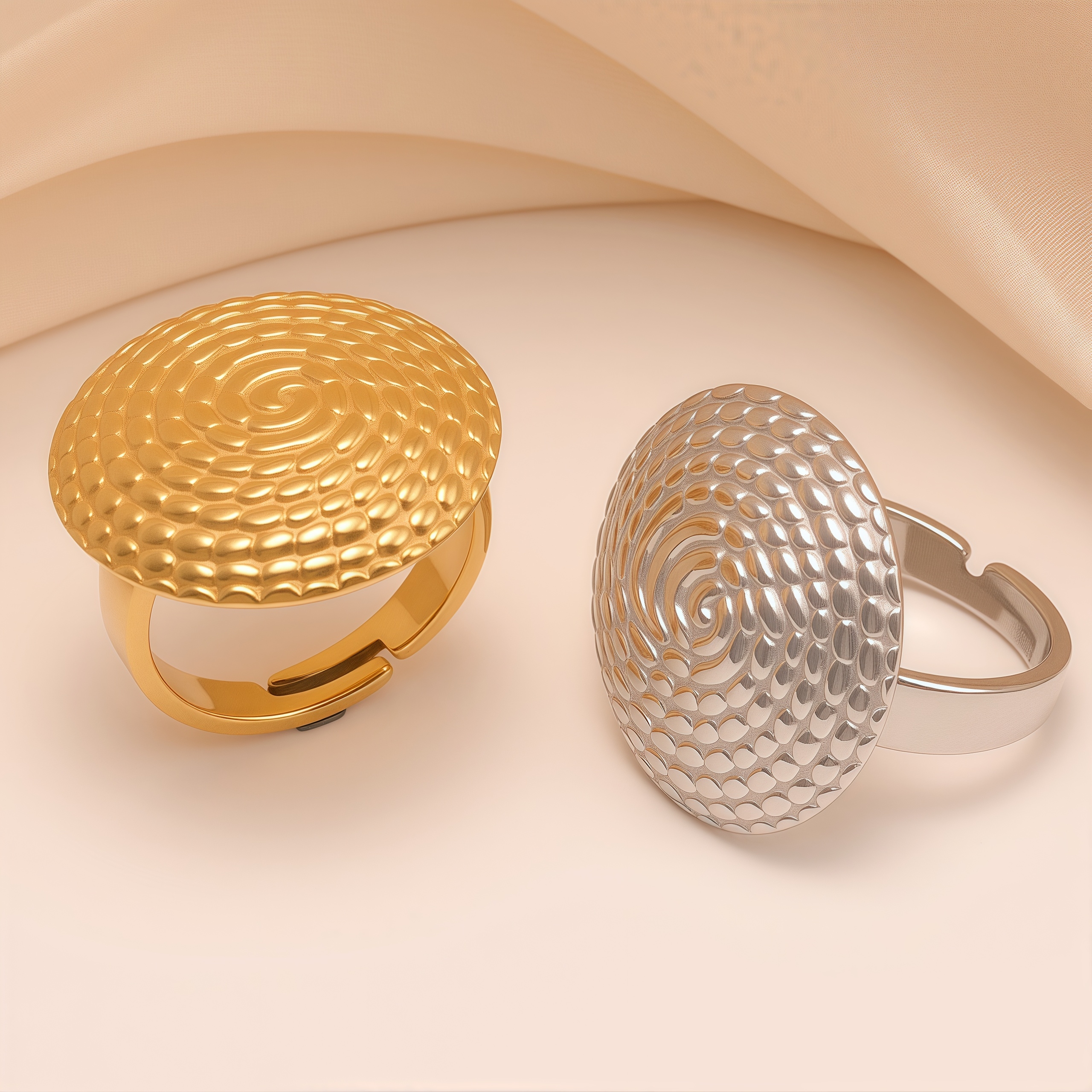 Retro Style Textured Disk Stainless Steel Women's Ring丨G005343-JinBaoJewerly