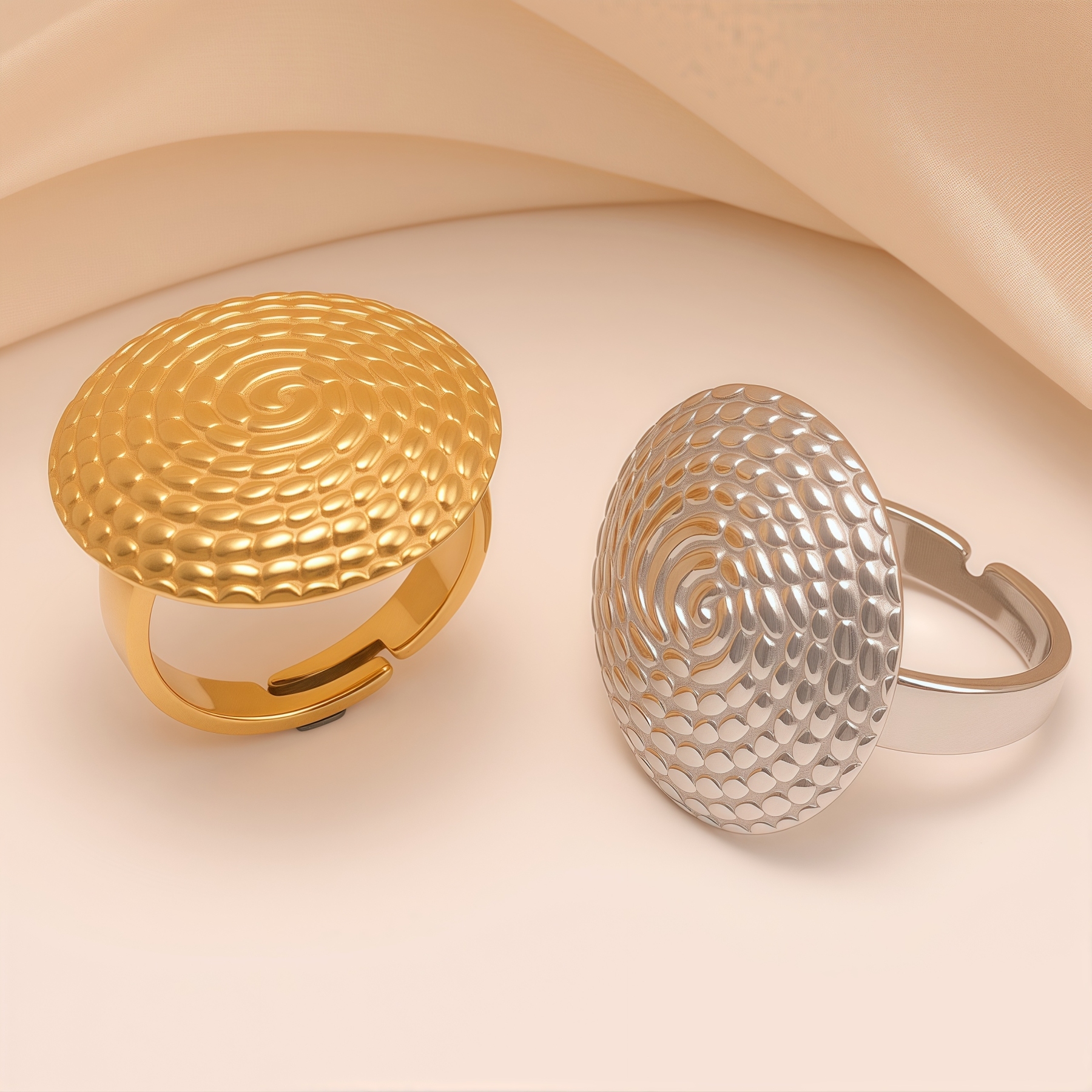 Retro Style Textured Disk Stainless Steel Women's Ring丨G005343-JinBaoJewerly