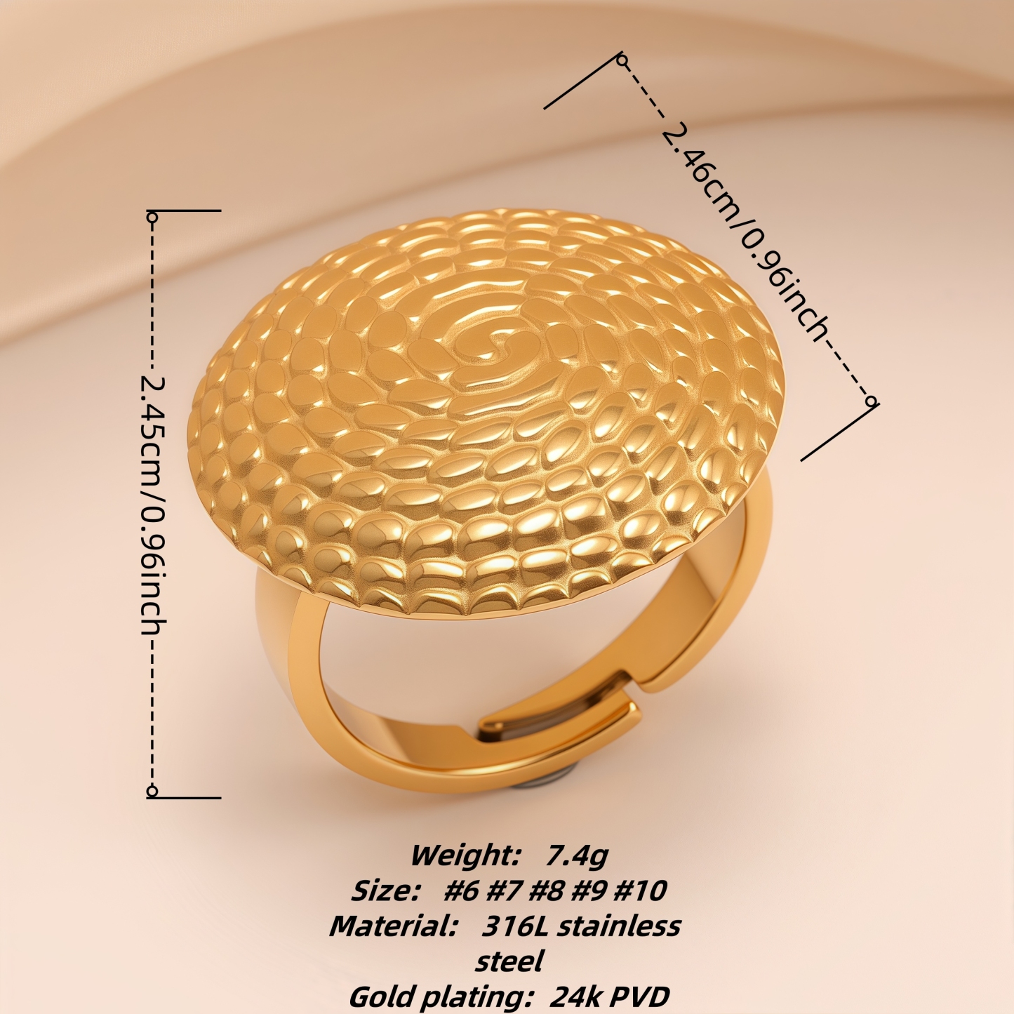 Retro Style Textured Disk Stainless Steel Women's Ring丨G005343-JinBaoJewerly