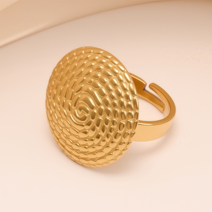Retro Style Textured Disk Stainless Steel Women's Ring丨G005343-JinBaoJewerly