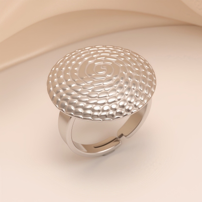 Retro Style Textured Disk Stainless Steel Women's Ring丨G005343-JinBaoJewerly