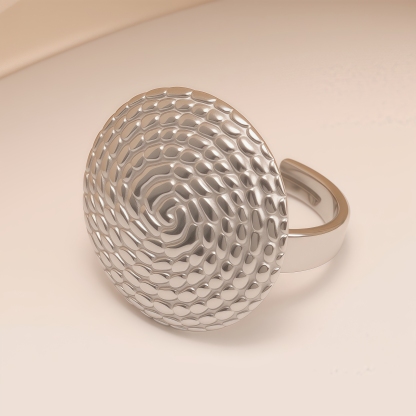Retro Style Textured Disk Stainless Steel Women's Ring丨G005343-JinBaoJewerly