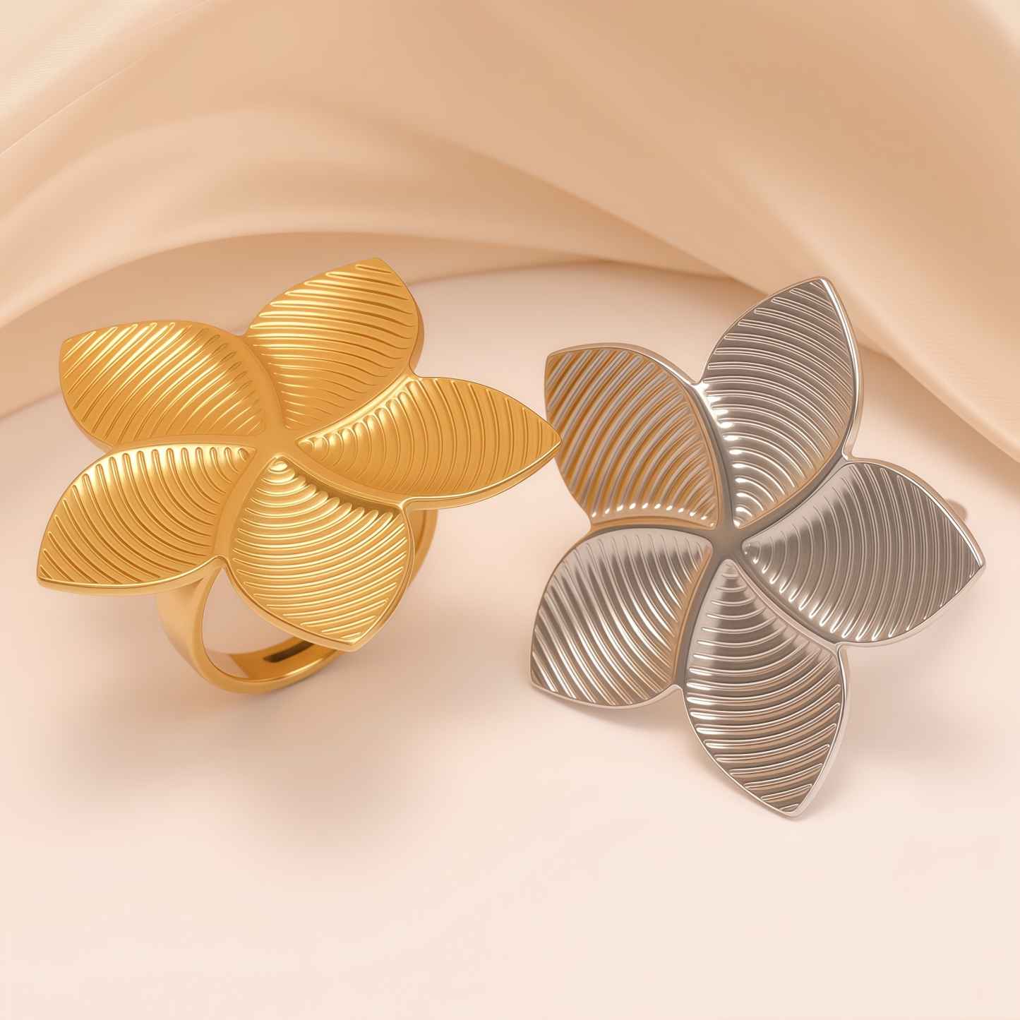 Tropical Textured Flower Stainless Steel Women's Ring丨G005242-JinBaoJewerly