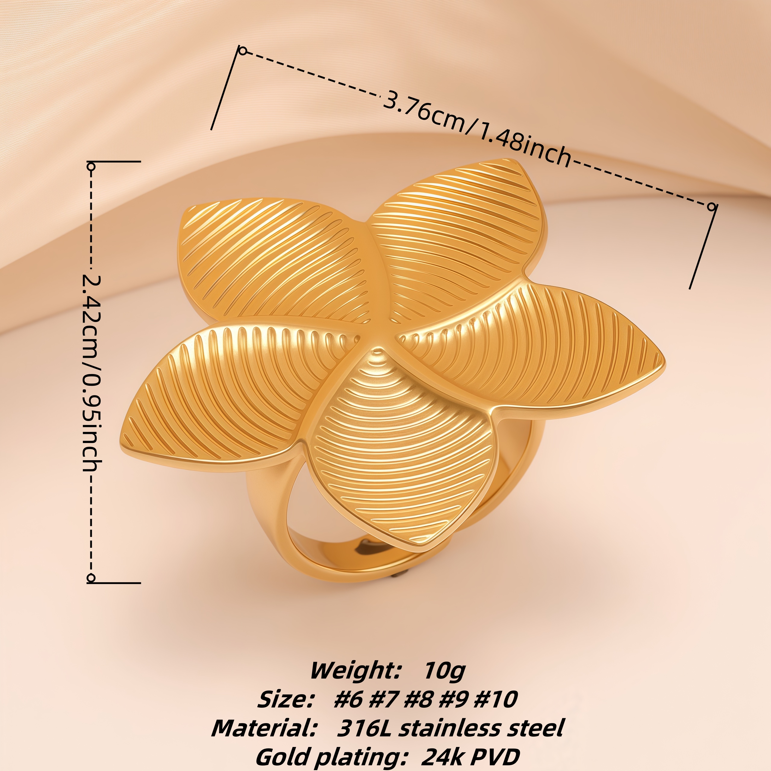 Tropical Textured Flower Stainless Steel Women's Ring丨G005242-JinBaoJewerly