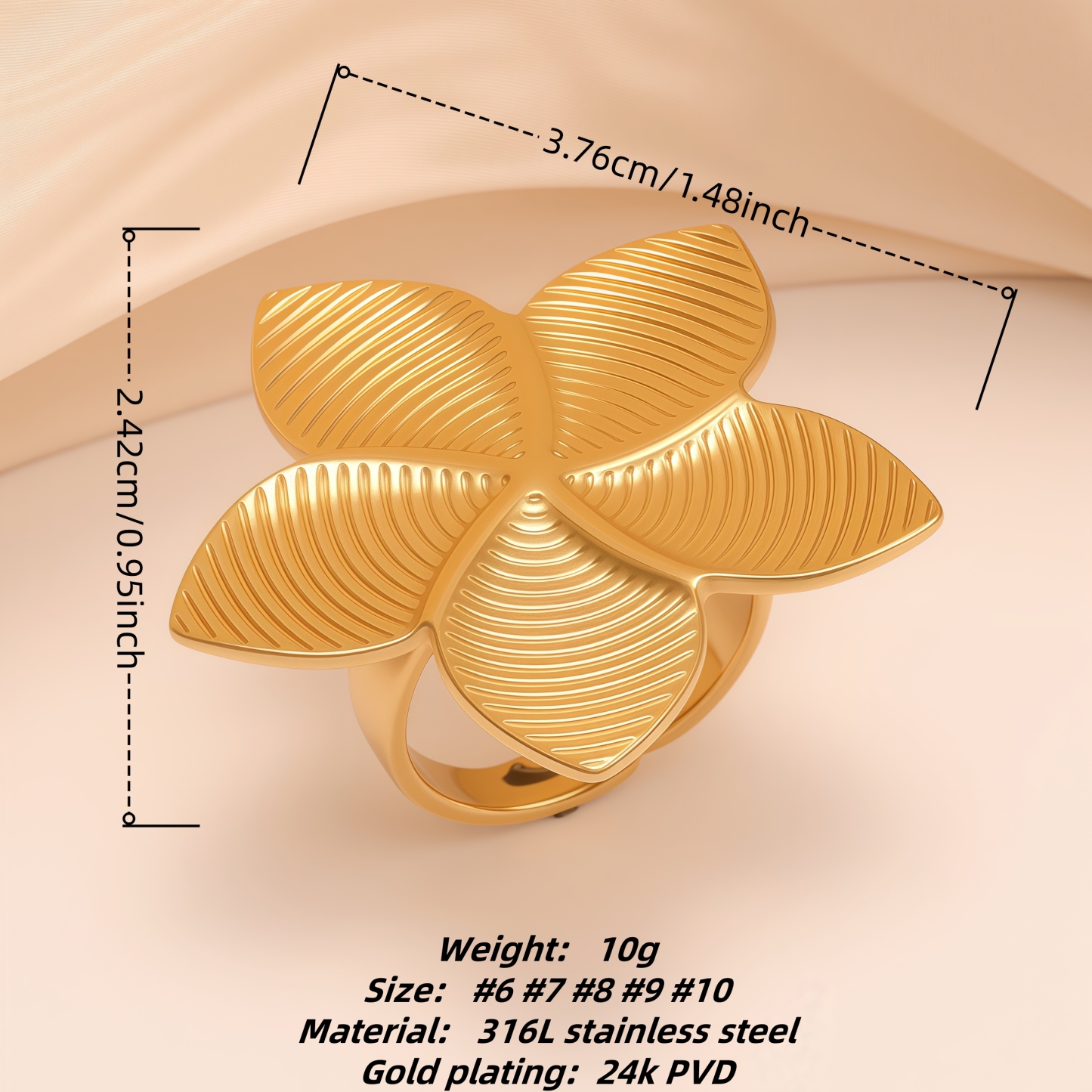 Tropical Textured Flower Stainless Steel Women's Ring丨G005242-JinBaoJewerly