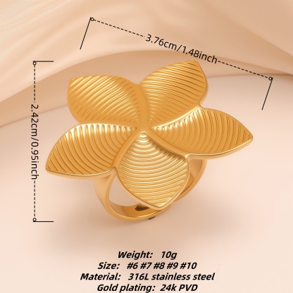 Tropical Textured Flower Stainless Steel Women's Ring丨G005242-JinBaoJewerly