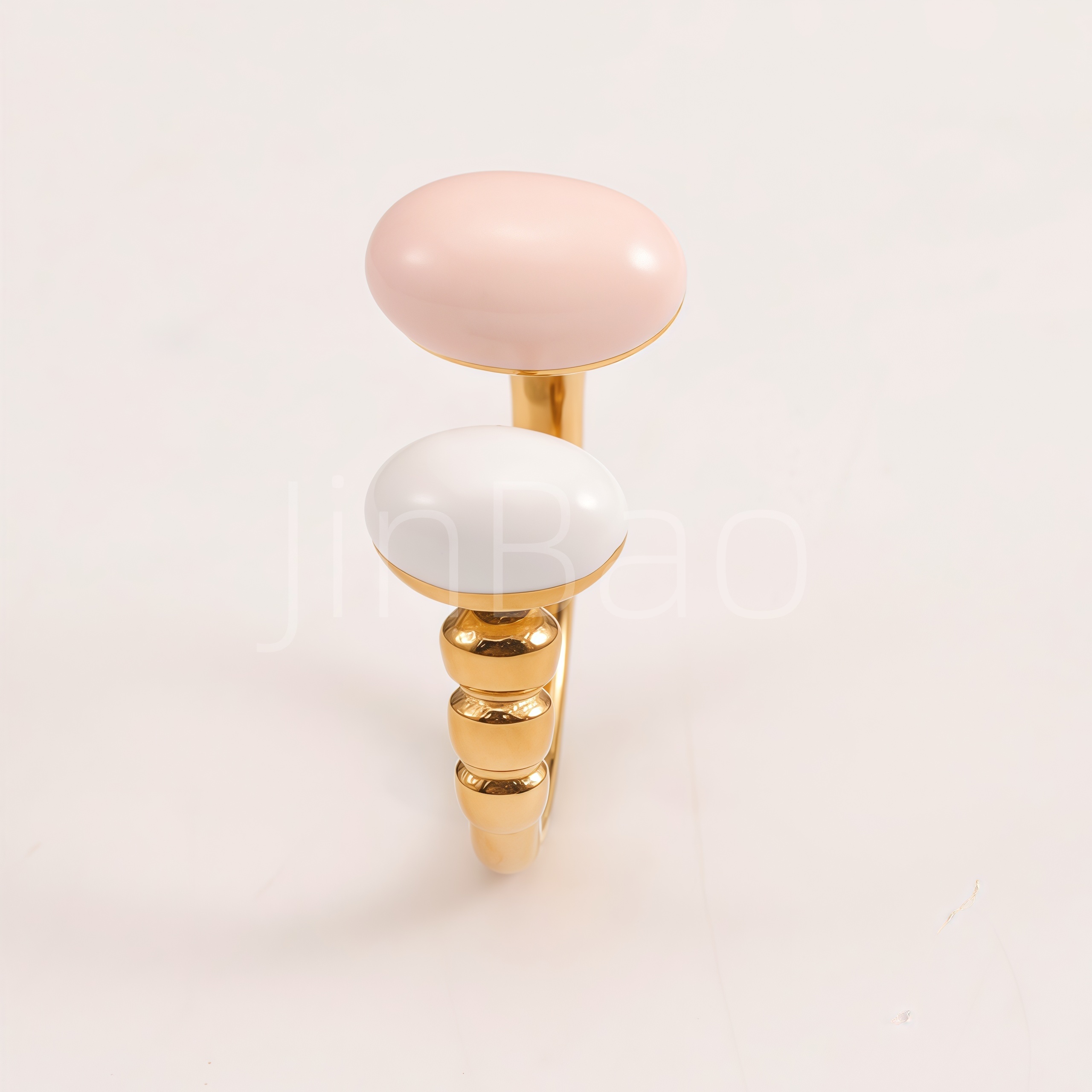 Gold Bypass Pink White Oval Stone Open Cuff Women Ring | N00424